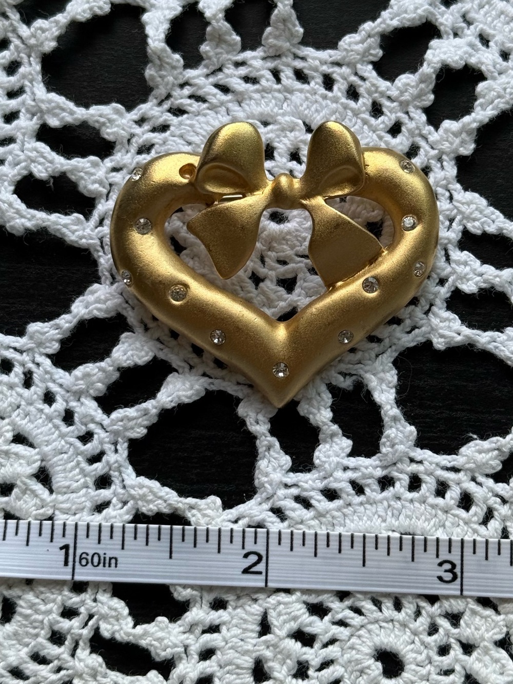 Gold tone Heart Bow Brooch - Women's Accessory